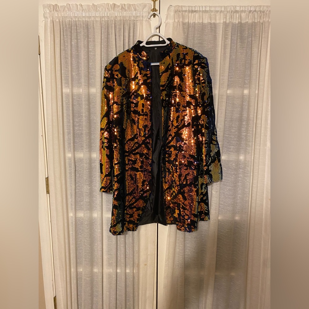 Festival Men Glitter Sequin Jacket Carnival Costume No Closure Cabaret Blazer